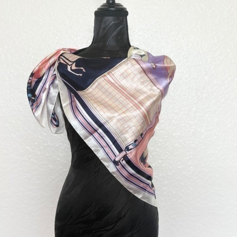 Square Scarf Equestrian Horse Print OS Pink Multi